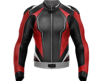 Black And Red World Super Motorbike Racing Leather Jacket-Cowhide Leather And Certified Protectors-Free Shipping