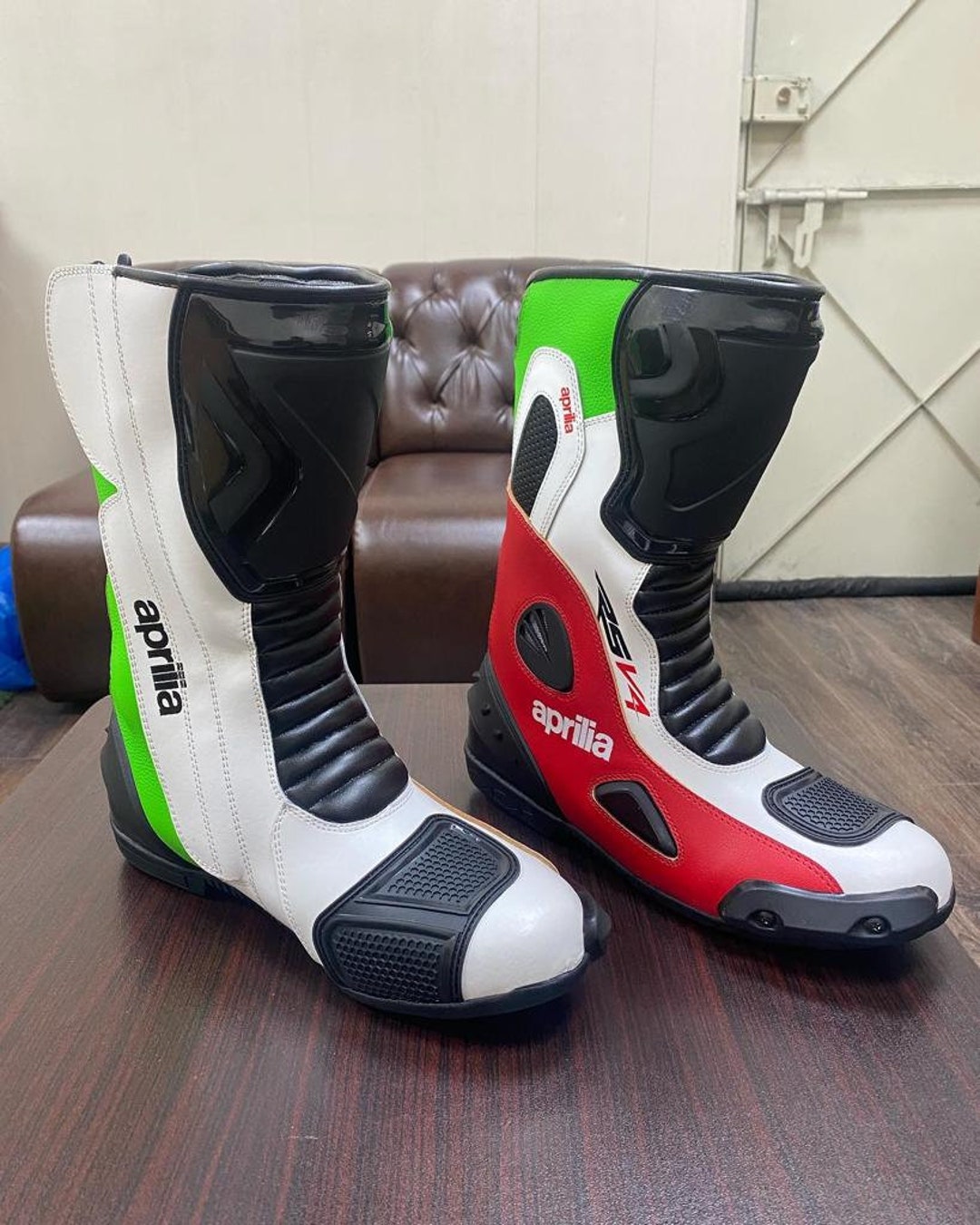 Aprilia Motorbike Racing Leather Boots-cowhide Leather and
