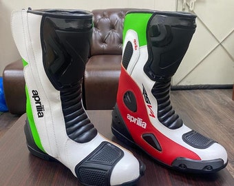 Aprilia Motorbike Racing Leather Boots-Cowhide Leather And Certified Protectors-Free Shipping