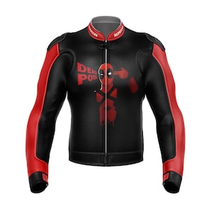 Deadpool Motorbike Racing Leather Jacket-Cowhide Leather And Certified Protectors-Free Shipping