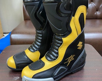 Suxuki Hayabusa Motorbike Racing Leather Boots-Cowhide Leather And Certified Protectors-Free Shipping