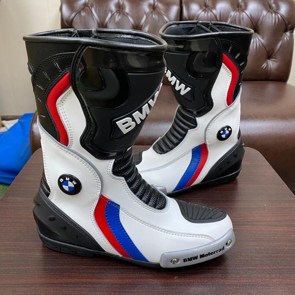 Bmw Motorrad Motorbike Racing Leather Boots-Cowhide Leather And Certified Protectors-Free Shipping