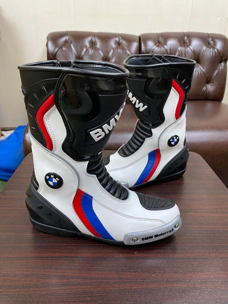Bmw Motorrad Motorbike Racing Leather Boots-Cowhide Leather And Certified Protectors-Free Shipping image 1