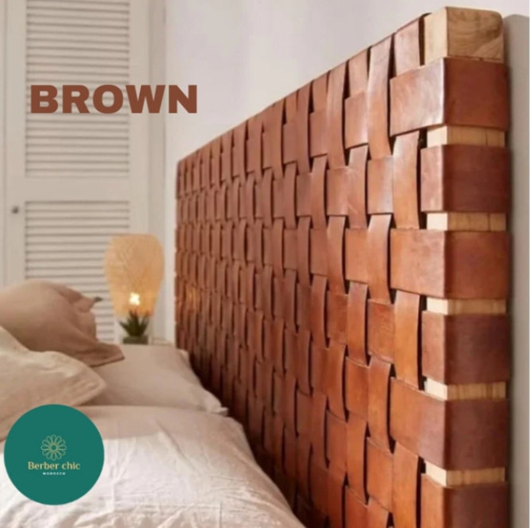 Authentic Woven Leather Strap Headboard,bohemian Chic Leather