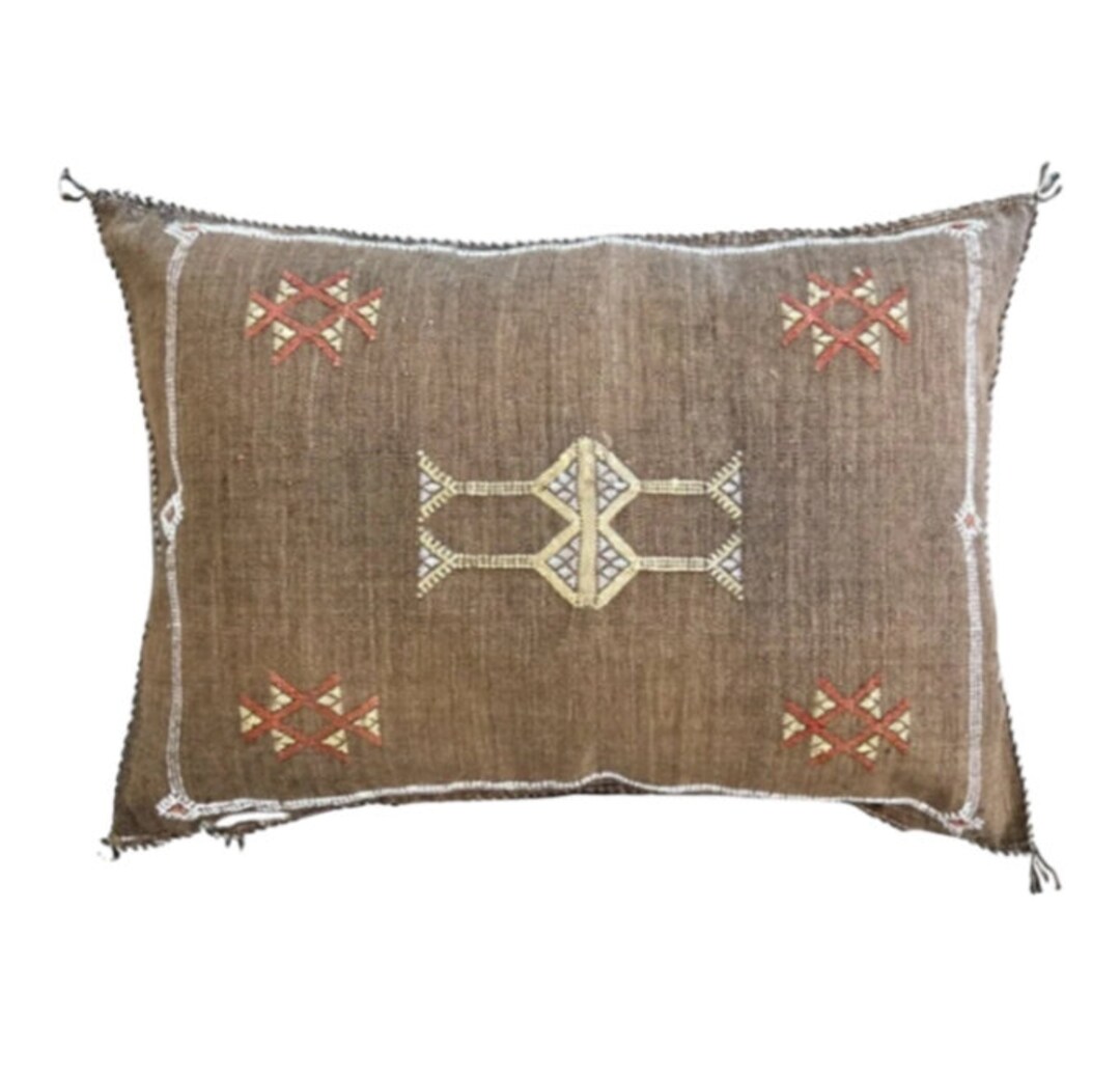 Brown Cactus Silk Pillow,brown Lumbar Silk Pillow Case,brown Berber