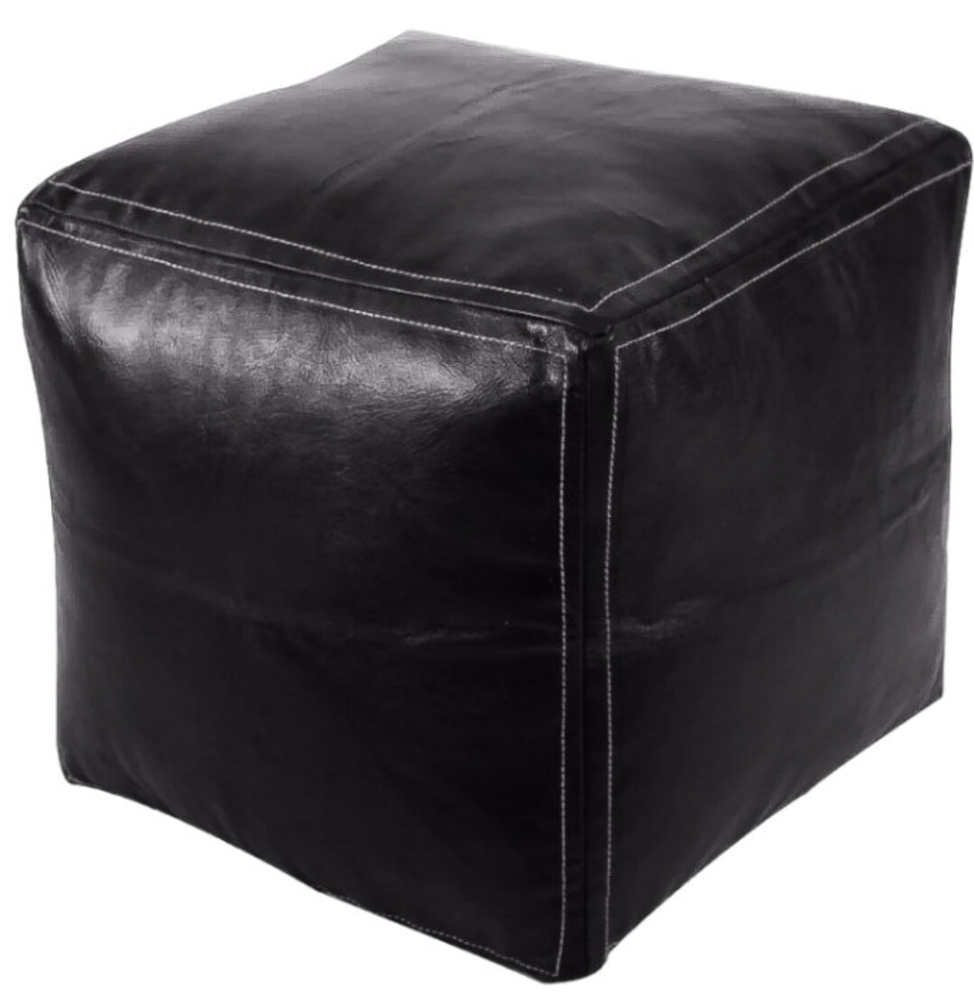 Black Handcrafted Square Leather Pouf,black Ottoman Footstools Pouf ...