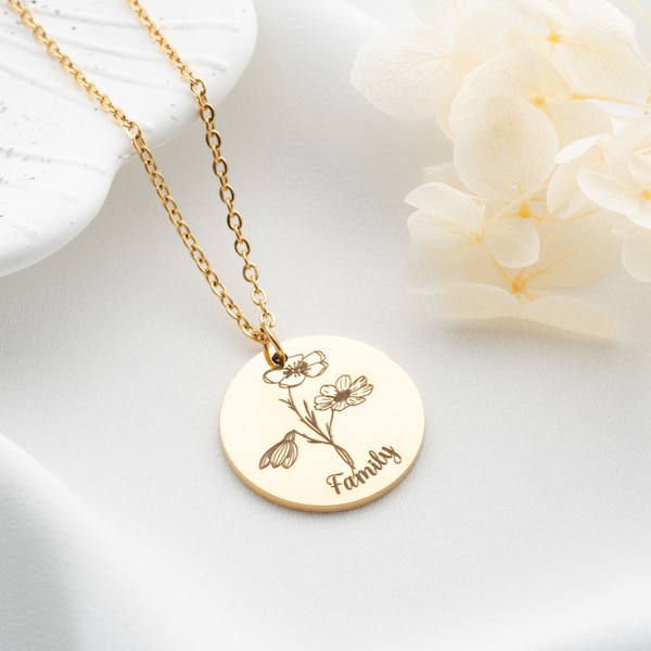 Engraved Round Tag Necklace - Custom Disc Pendant, Minimalist Circle Jewelry, Perfect Gift with Quotes, For Her, For Mom