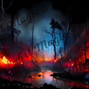 Forest on Fire, Forest fire Wall Art, Forest Fire Poster, Natural Disasters, Art Gift Ideas,  Digital Downloadable, Natural art, landscape