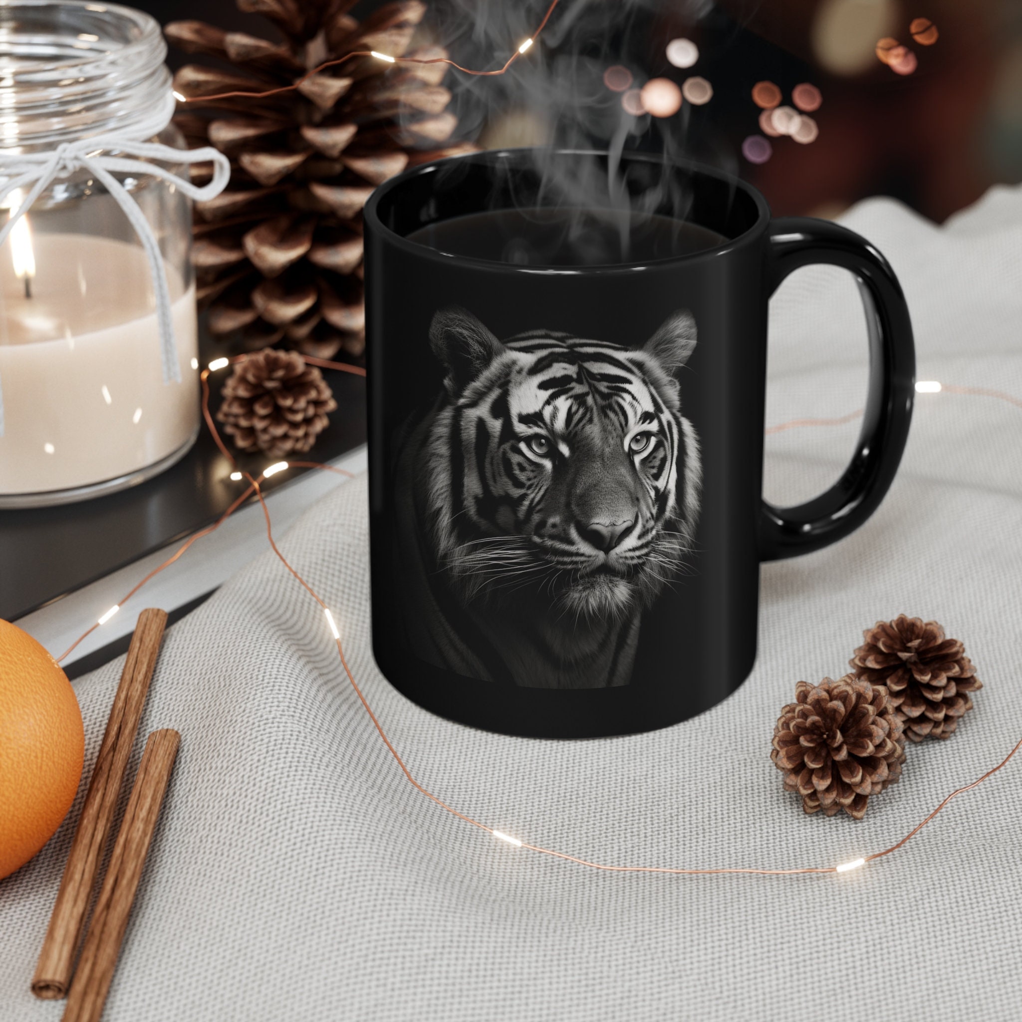 Black and White Tiger Black Mug, Tier, Tiger, schwarz, weiß, Bestseller