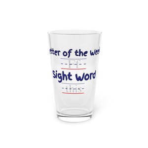 Vaso de cerveza para profesores Letra de la semana F Palabra visual Esta, regalo para profesores, amantes de la cerveza, regalo para educadores 16 oz, lindo vaso de cerveza