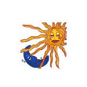 Whimsical Sun and Moon Sticker| Boho Stickers for Journals, Laptops, bottles| Celestial Decor for Home or Gifts, Original Digital Drawing