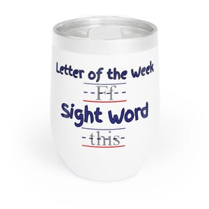 F This, Letra de la semana, Vaso de vino para profesores de palabras visuales: regalo perfecto para profesores, amantes del vino, regalo educativo, bonito vaso de vino