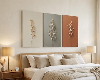Minimalist Botanical Wall Art | Neutral Floral Prints Set of 3 | Modern Boho Wall Decor | Rustic Floral Art |  Scandinavian Floral Wall Art