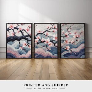 Japanese Cherry Blossom Wall Art Set, Sakura Tree Wall Decor, Elegant Floral Triptych, Zen Meditation Art, Soft Pink Nature Canvas Print bild 7