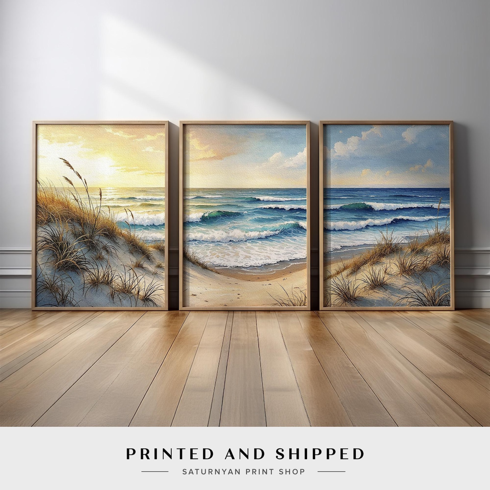 Beach Landscape Wall Art Set | Serene Ocean Waves and Sand Dunes ...