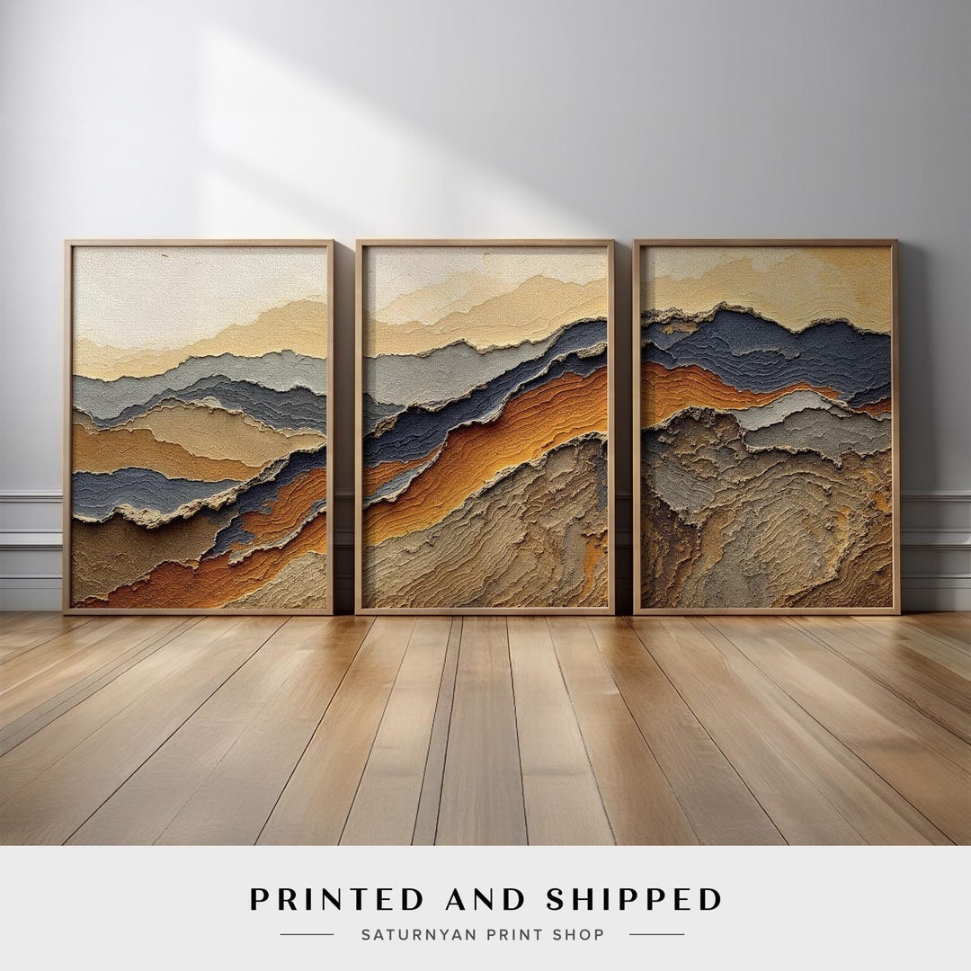 Earth Tone Abstract Mountain Wall Art Set of 3 | Neutral Beige, Brown ...