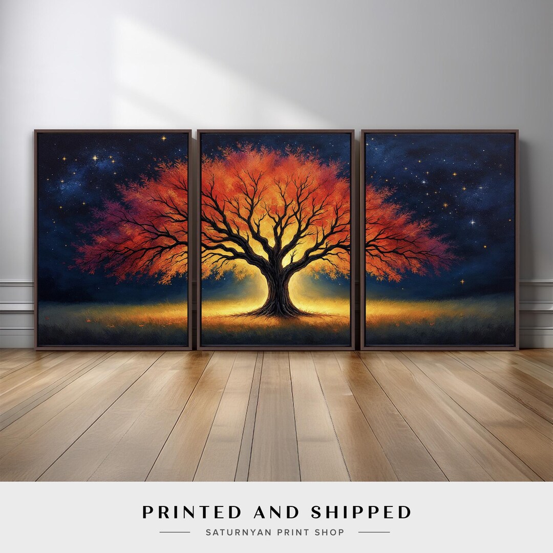 Glowing Tree Wall Art Triptych | Tree of Life Canvas Prints Set of 3 ...