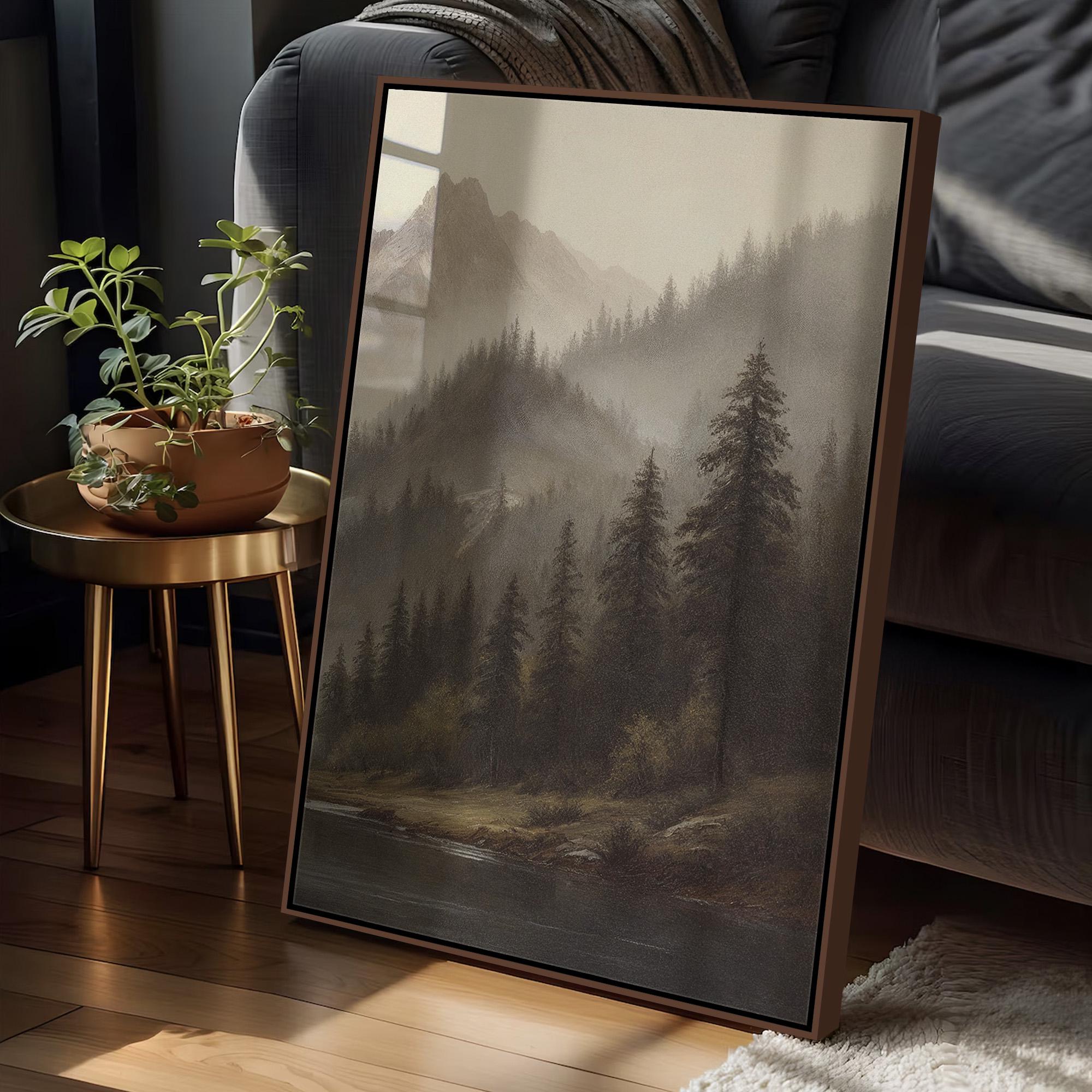 Neutral Landscape Wall Art Set of 3 | Misty Mountain Lake Canvas Prints ...