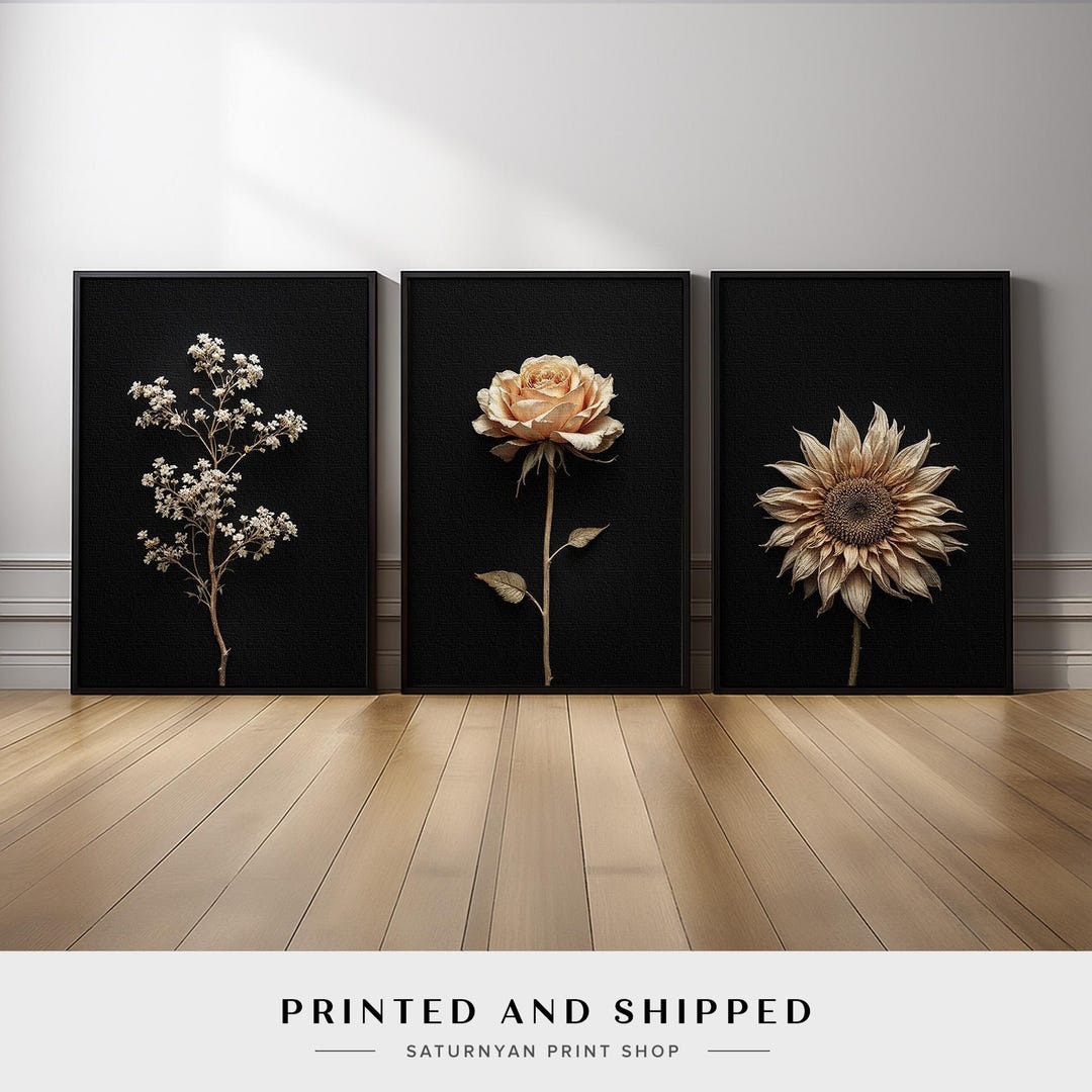 Minimalist Flower Triptych Wall Art | Neutral Botanical Set of 3 With ...