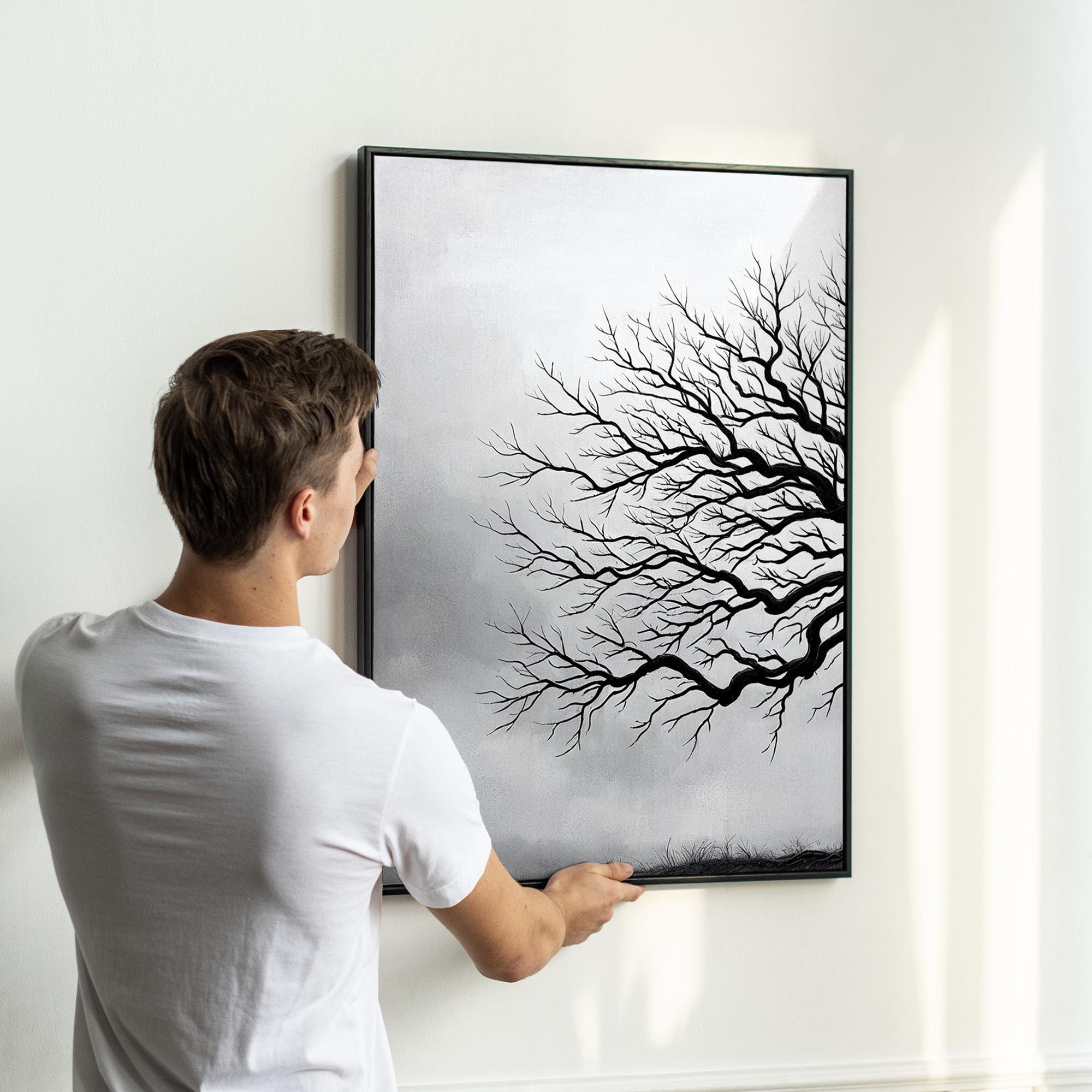 Monochrome Tree Wall Art Set of 3 | Minimalist Black and White Triptych ...