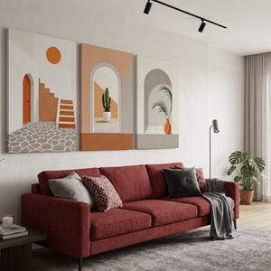 Mediterranean Archway Wall Art Set | Warm Beige & Terracotta Minimalist Print Triptych | Boho Spanish Villa Inspired for Modern Home Decor image 18