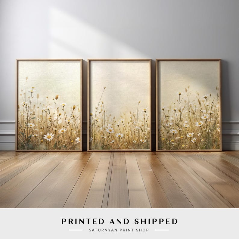 Minimalist Botanical Wall Art | 3 Piece Neutral Daisy and Wildflower ...