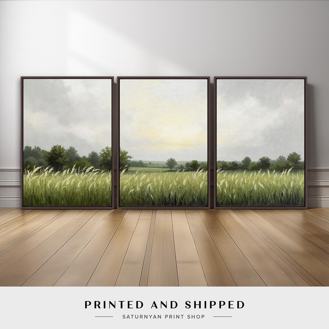 Farmhouse Landscape Wall Decor Set of 3 | Rustic Meadow Field Canvas ...