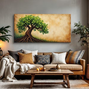 Spiritual Tree of Life Wall Art, Nature-Inspired Canvas Print with Lush Leaves and Roots, Family Tree Decor for Living Room and Bedroom