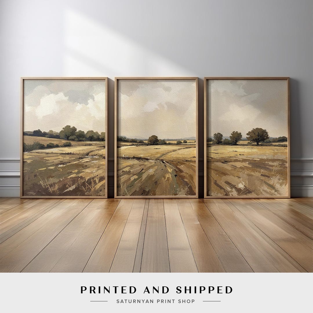 Rustic Farmhouse Wall Art Set of 3 | Neutral Countryside Field ...