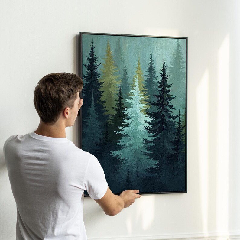 Misty Pine Forest Wall Art Set of 3 | Tranquil Tree Landscape Triptych ...
