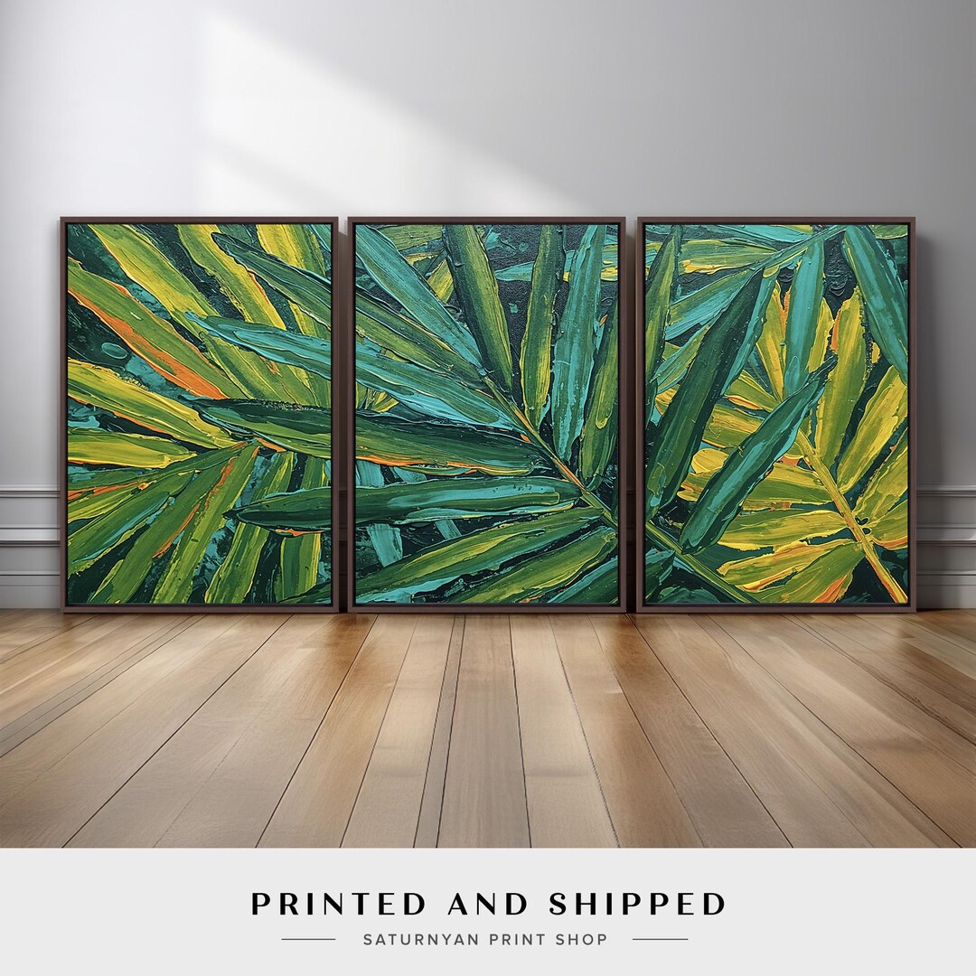 Tropical Leaf Triptych Wall Art | Green, Yellow & Teal Botanical Canvas ...