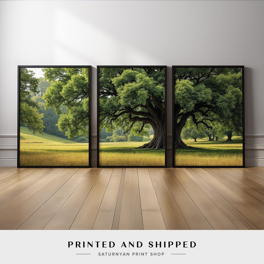 Large Oak Tree Wall Art Set of 3 | Rustic Countryside Landscape ...