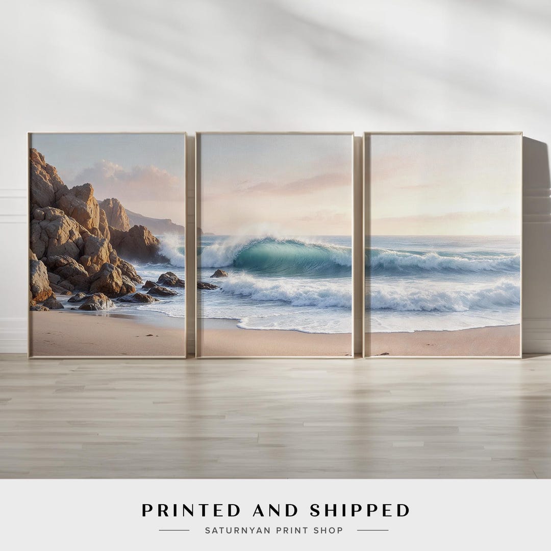 Ocean Wave and Rocky Beach Set of 3 Wall Art | Serene Coastal Prints ...