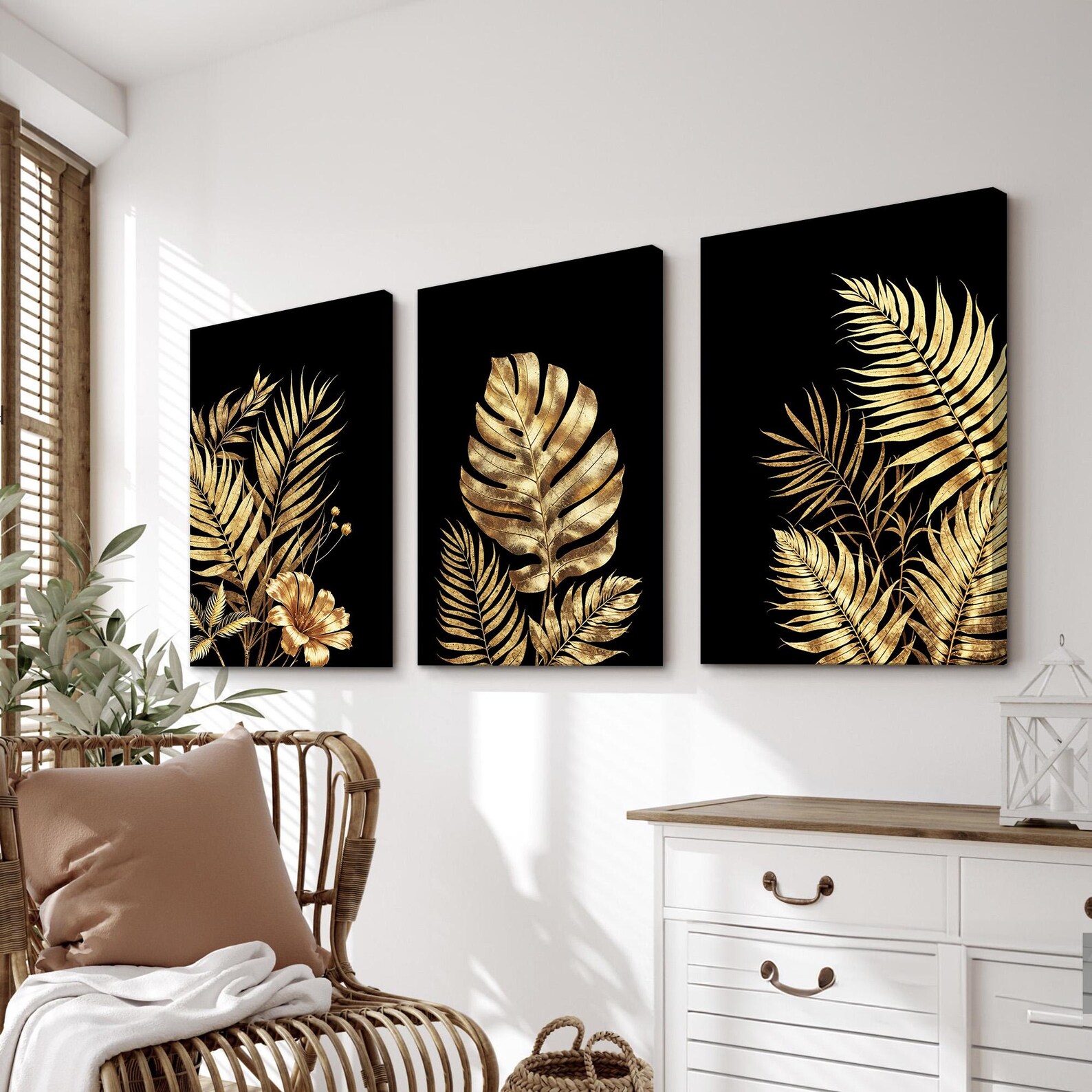 Luxury Gold Tropical Leaf Wall Art | 3-piece Wall Decor, Botanical ...