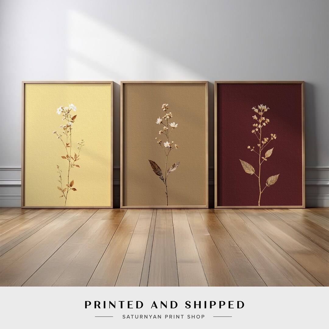 Warm Neutral Minimalist Botanical Wall Art Set of 3 | Beige Brown ...