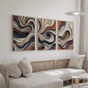 Abstract Swirl Wall Art Set of 3 | Modern Organic Canvas Triptych ...