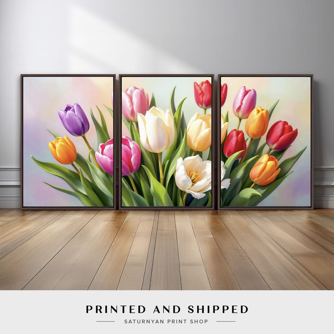 Tulip Wall Art Set of 3 | Colorful Floral Triptych With Pink, Yellow ...
