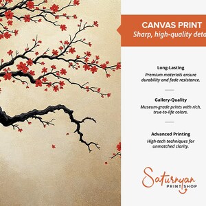 Japanese Cherry Blossom Wall Art, Sakura Tree Triptych, Asian Ink Painting, Zen Home Decor, Floral Canvas Print, Oriental Minimalist Art image 7