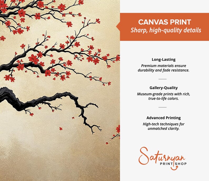 Japanese Cherry Blossom Wall Art, Sakura Tree Triptych, Asian Ink Painting, Zen Home Decor, Floral Canvas Print, Oriental Minimalist Art image 7