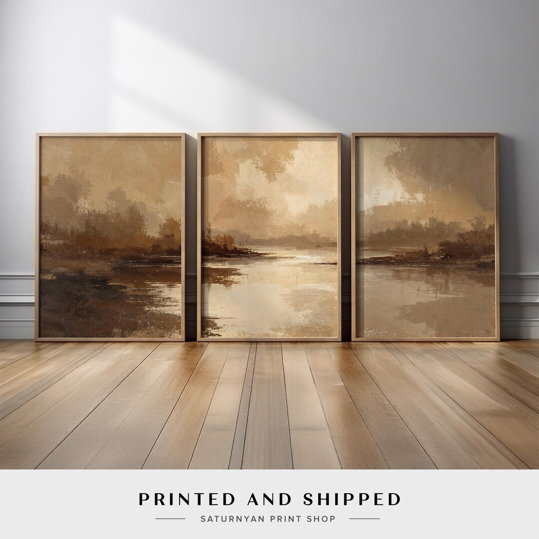 Minimalist Abstract Wall Art Set of 3 | Neutral Beige and Brown ...