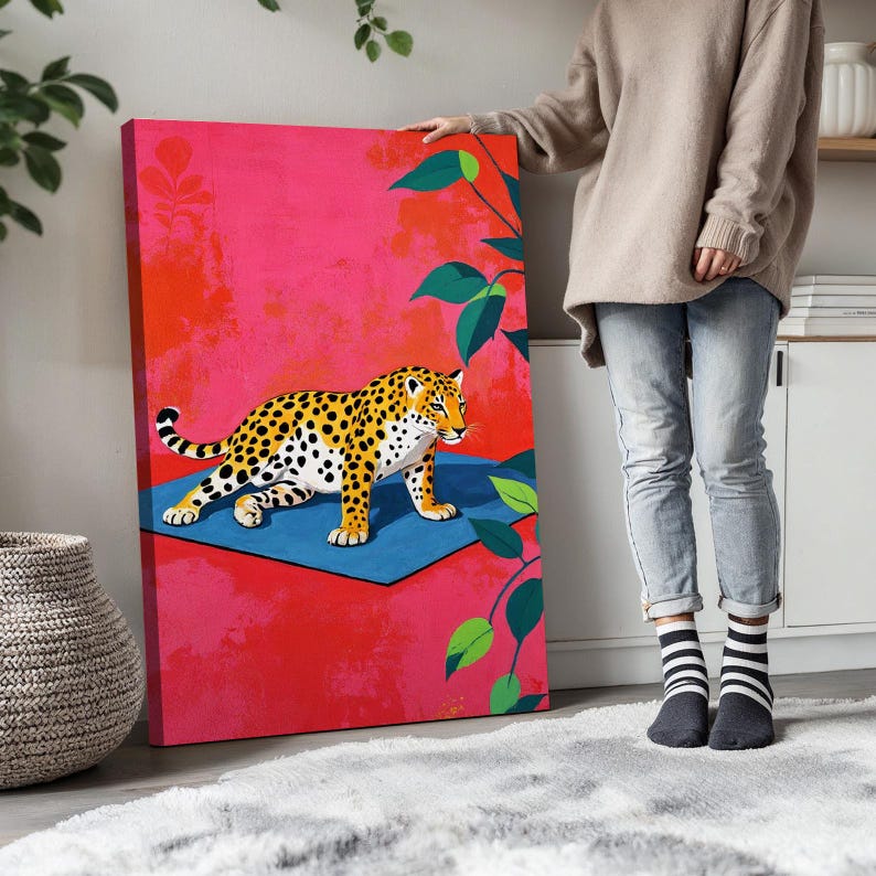 Set of 3 Vibrant Leopard Wall Art | Bold and Colorful Jungle-Inspired Canvas Prints with Playful Pink and Green Tones for Modern Home Decor image 10