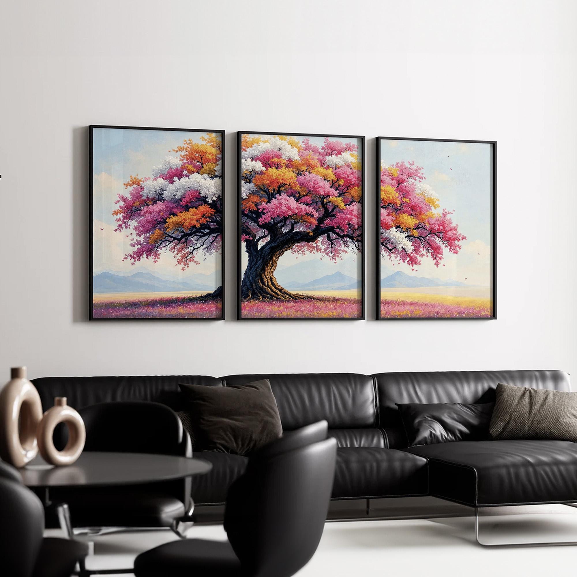 Spring Blossom Tree Wall Art Set of 3 | Pastel Floral Landscape ...