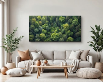 May include: An aerial photograph of a lush green forest with a winding path through the trees. The image is taken from a high angle, giving a bird's-eye view of the forest.