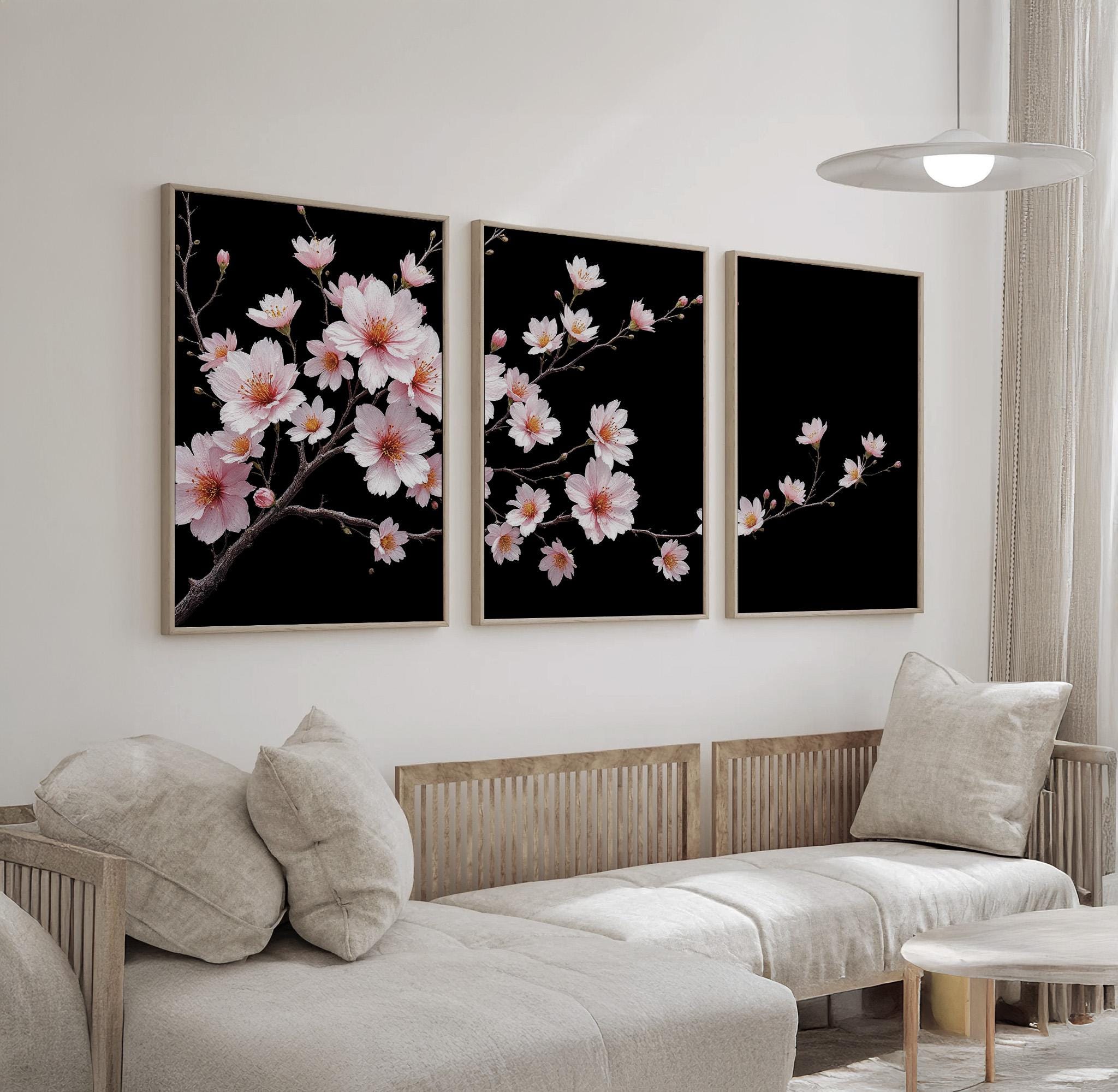 Pink Cherry Blossom Wall Art Set of 3 | Sakura Floral Triptych for ...