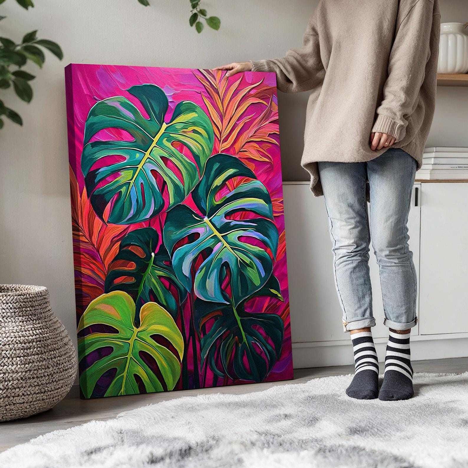 Tropical Monstera Leaf Wall Art Set of 3 | Bold Jungle Plant Triptych ...