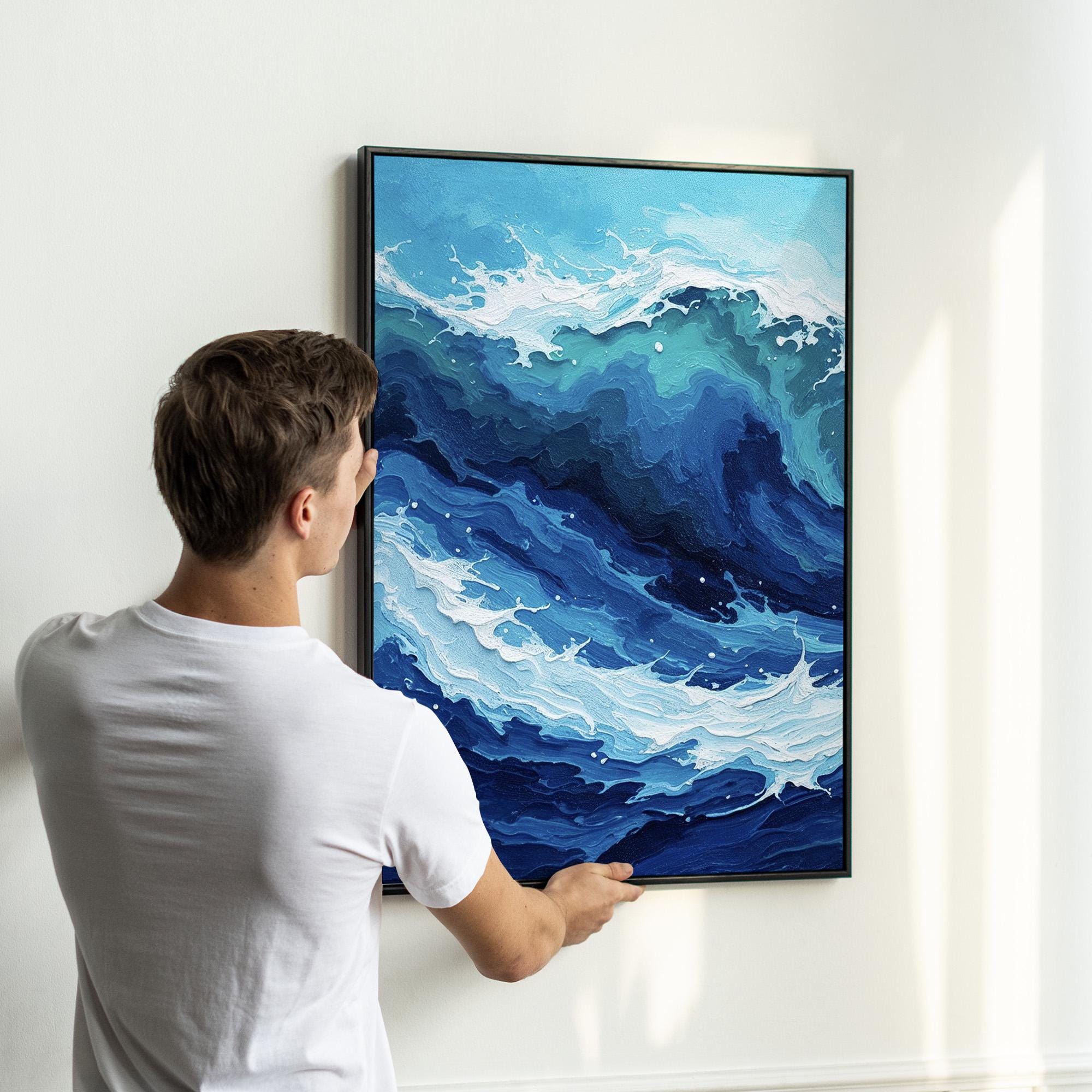 Ocean Wave Wall Art Set of 3 | Abstract Blue Ocean Waves Canvas Prints ...
