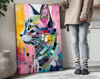 Colorful Cat Art, Abstract Cat Painting, Modern Feline Art, Cat Lover Gift, Cat Decor, Unique Cat Painting, Abstract Animal Art, Modern Cat