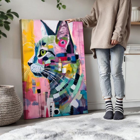 Colorful Cat Art, Abstract Cat Painting, Modern Feline Art, Cat Lover Gift, Cat Decor, Unique Cat Painting, Abstract Animal Art, Modern Cat