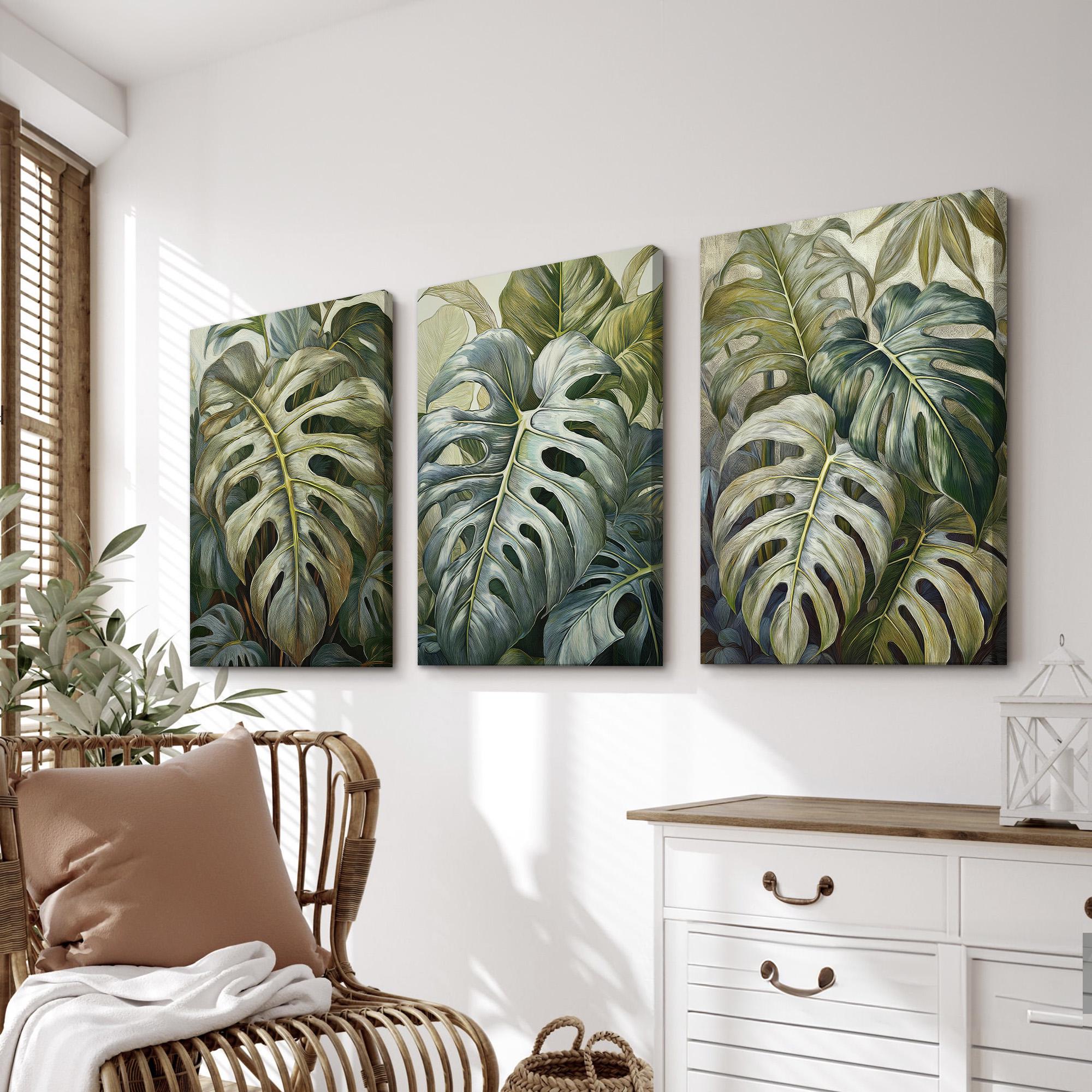 Monstera Leaf Wall Art Set of 3 | Tropical Plant Paintings | Boho ...