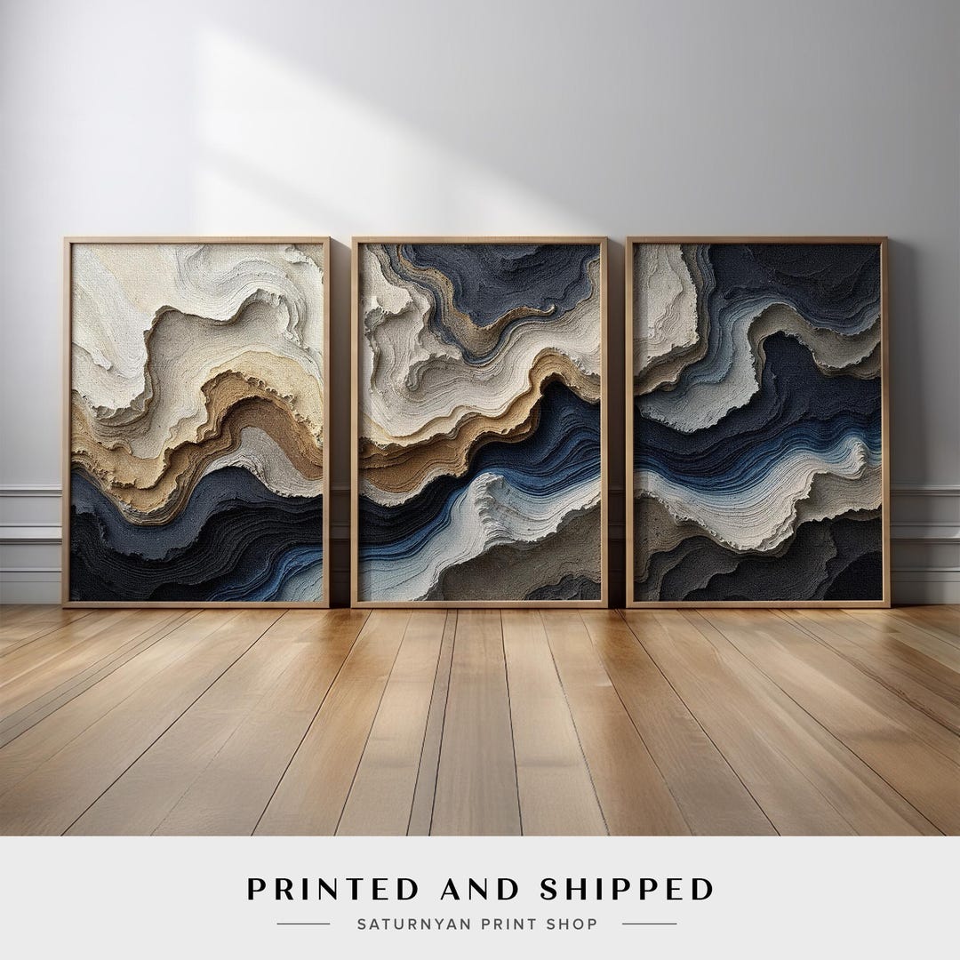Modern Abstract Wall Art Set of 3 | Organic Neutral Triptych With Cream ...